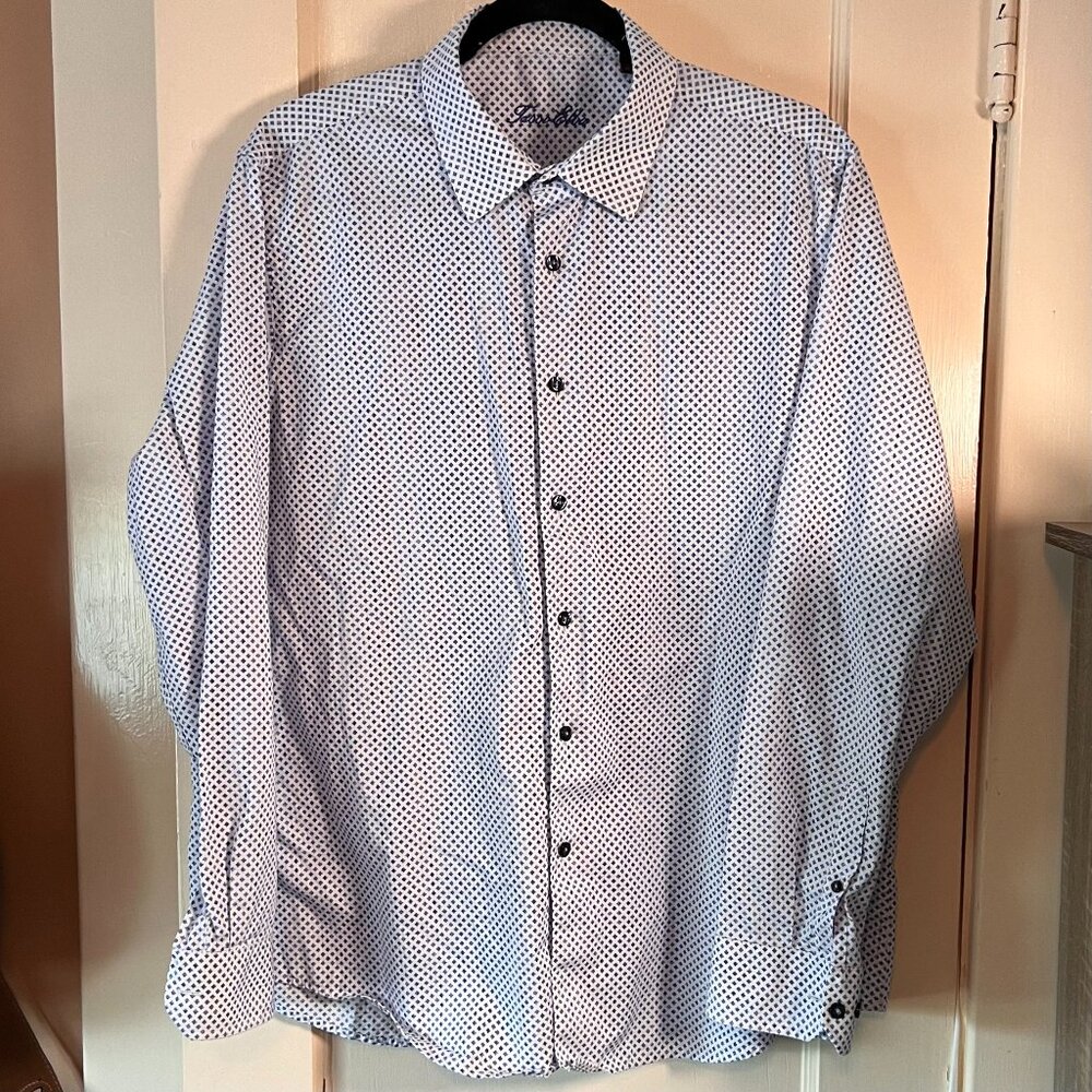 Mens Tasso Elba Shirt‎ 100% Cotton Size L/16-16.5 White/Blue Long Sleeve Cotton